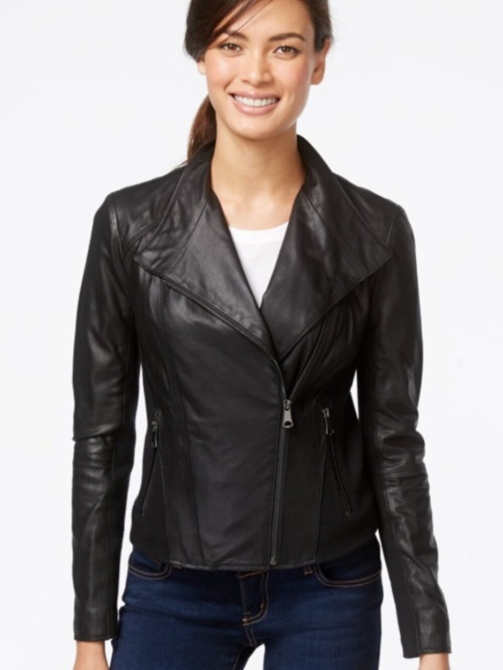 Women's Marc New York Real Leather Moto Jacket
